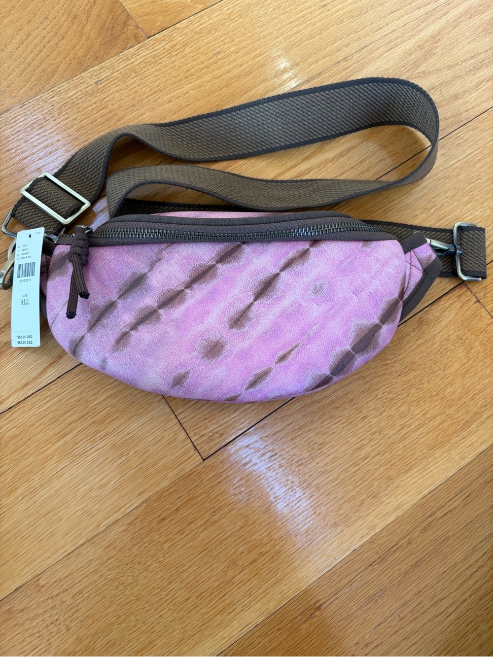 Anthropologie Pink and Brown Canvas Crossbody Belt Bag